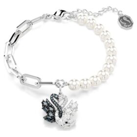 Schwan-Armband mit Kristallperlen, Schwan, schwarz, Metallmix-Finish Schwan-Armband mit Kristallperlen, Schwan, schwarz, Metallmix-Finish