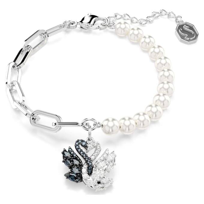 Schwan-Armband mit Kristallperlen, Schwan, schwarz, Metallmix-Finish Schwan-Armband mit Kristallperlen, Schwan, schwarz, Metallmix-Finish