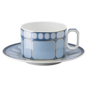 Signum-Teetasse mit Untertasse aus Porzellan, blau