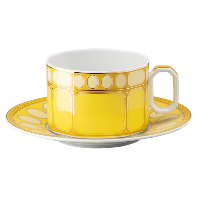 Signum Teetasse mit Untertasse aus Porzellan, gelb Signum Teetasse mit Untertasse aus Porzellan, gelb