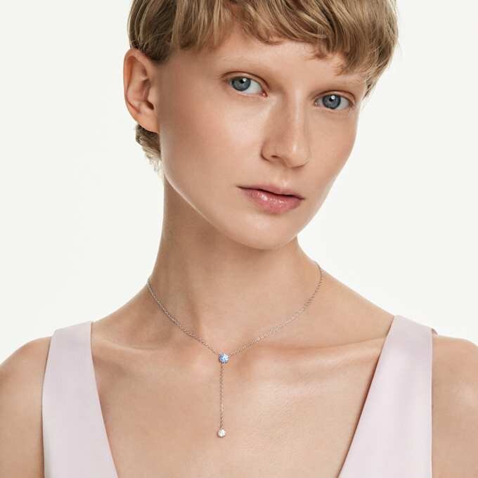 Stilla Attract Y-Halskette mit rundem Schliff, blau, rhodiniert Stilla Attract Y-Halskette mit rundem Schliff, blau, rhodiniert