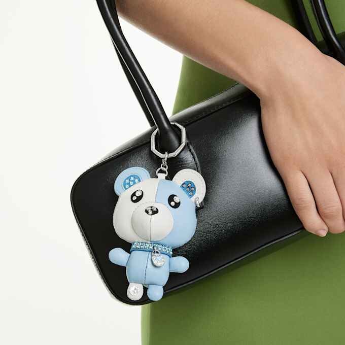 Teddy-Taschenanhänger, Bär, blau, rhodiniert Teddy-Taschenanhänger, Bär, blau, rhodiniert