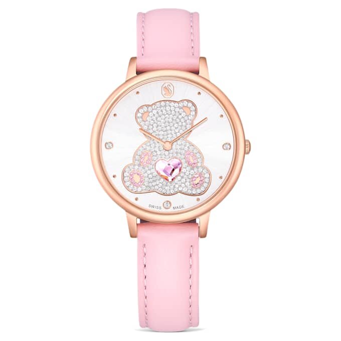 Teddy-Uhr Swiss Made, Lederarmband, Rosa, roségoldfarbene Beschichtung Teddy-Uhr Swiss Made, Lederarmband, Rosa, roségoldfarbene Beschichtung