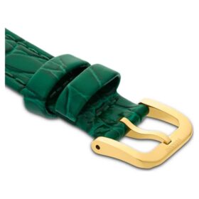 Uhrenarmband 16 mm (0,63″) breit, Leder mit Ziernähten, grün, goldfarben Uhrenarmband 16 mm (0,63″) breit, Leder mit Ziernähten, grün, goldfarben
