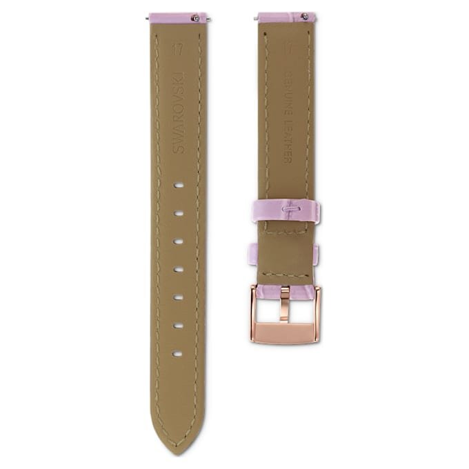 Uhrenarmband, 17 mm (0,67″) breit, Leder mit Ziernähten, violett, roségoldfarben Uhrenarmband, 17 mm (0,67″) breit, Leder mit Ziernähten, violett, roségoldfarben
