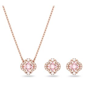 Una-Set mit gemischten Schliffen, Kleeblatt, Rosa, rosévergoldet